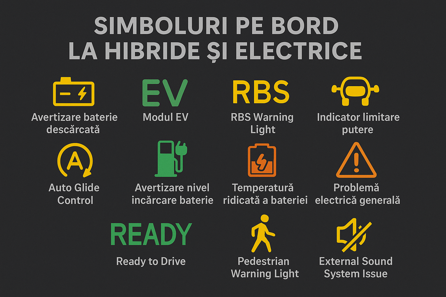 Simbolurile de pe bord la hibride și electrice – ghid rapid pentru șoferi
