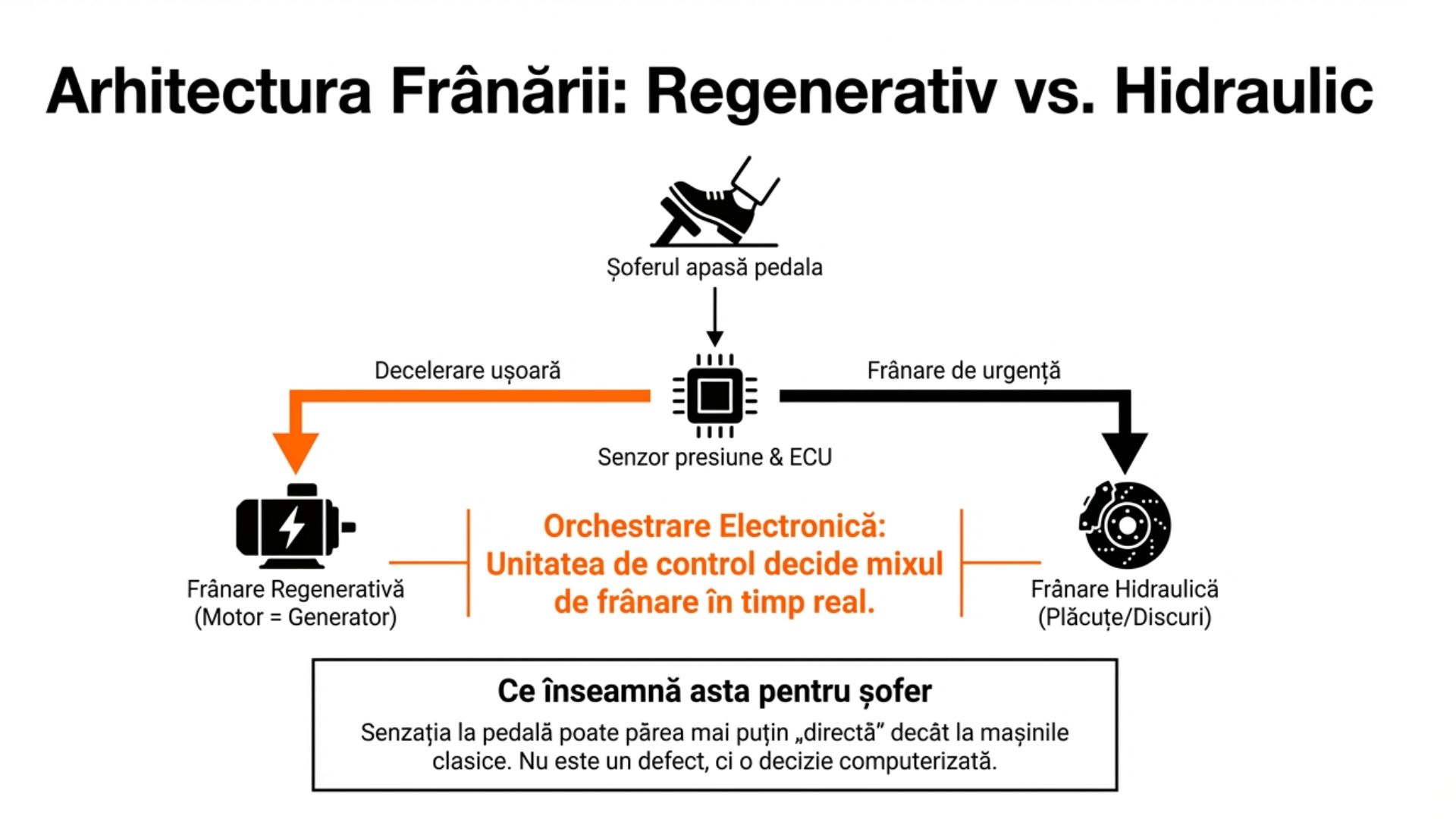 diagramă frânare regenerativă și hidraulică la automobil hibrid Toyota