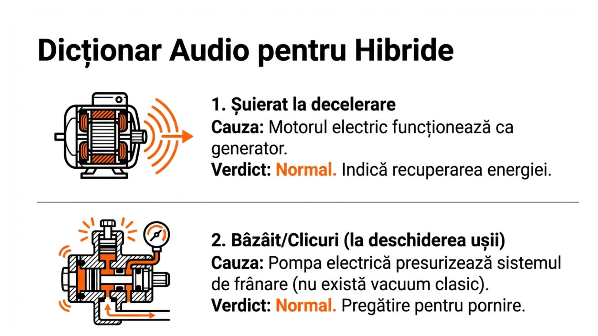 surse zgomote normale hibrid Toyota motor electric și pompă frână