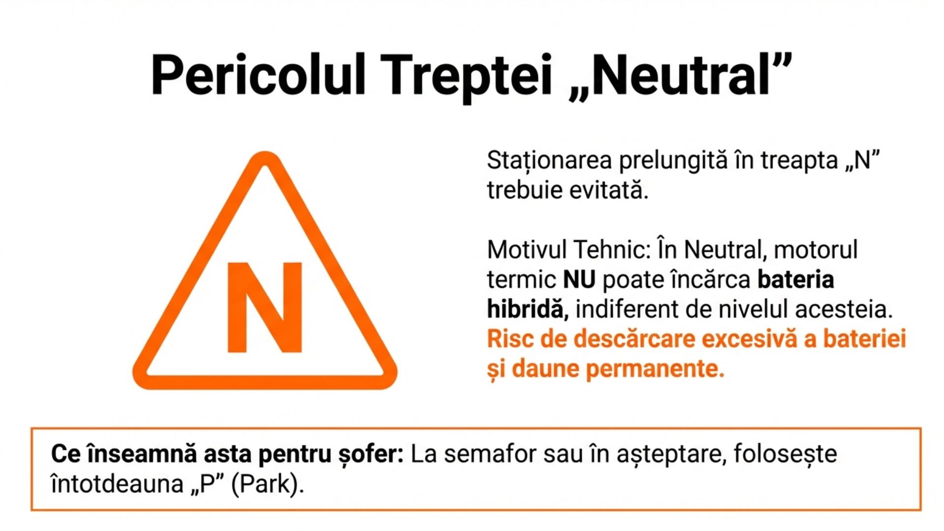 avertizare utilizare treapta N hibrid Toyota descărcare baterie