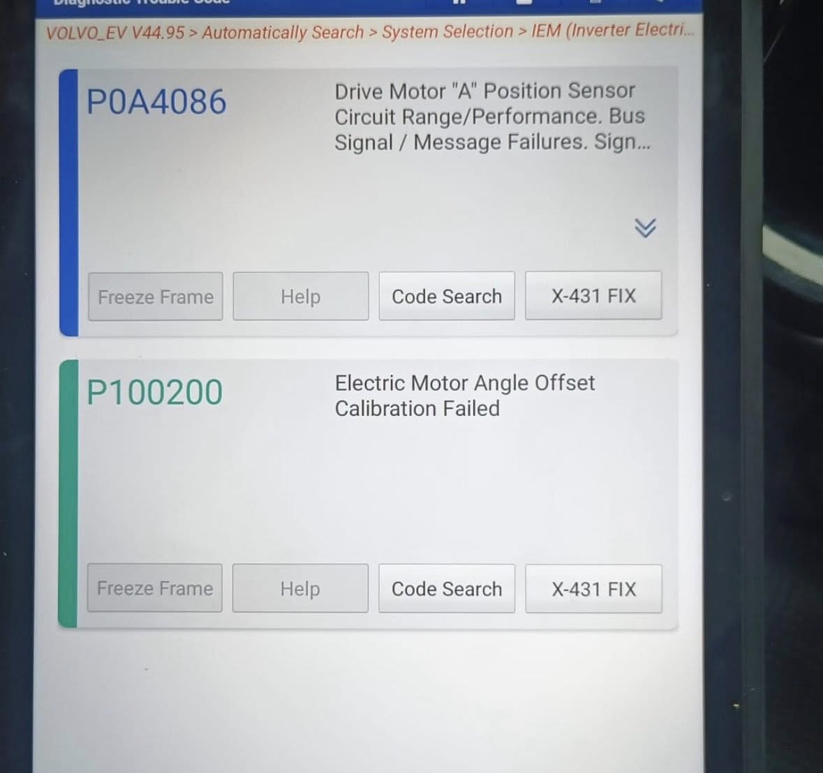 Ecran diagnoză auto cu coduri eroare motor electric
