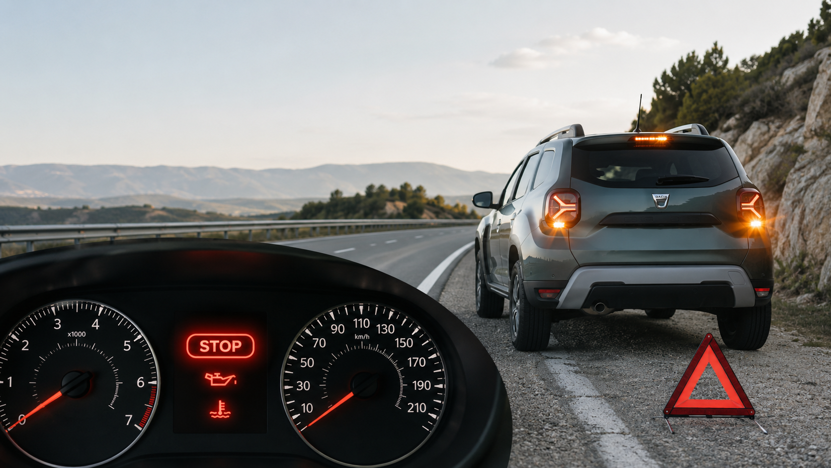 Martorul roșu de oprire la Dacia Duster indică necesitatea opririi imediate a motorului